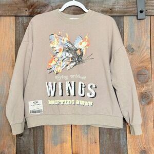Adika ADK Flight Crew Flying Without Wings Butterfly Sweatshirt Tan Medium
